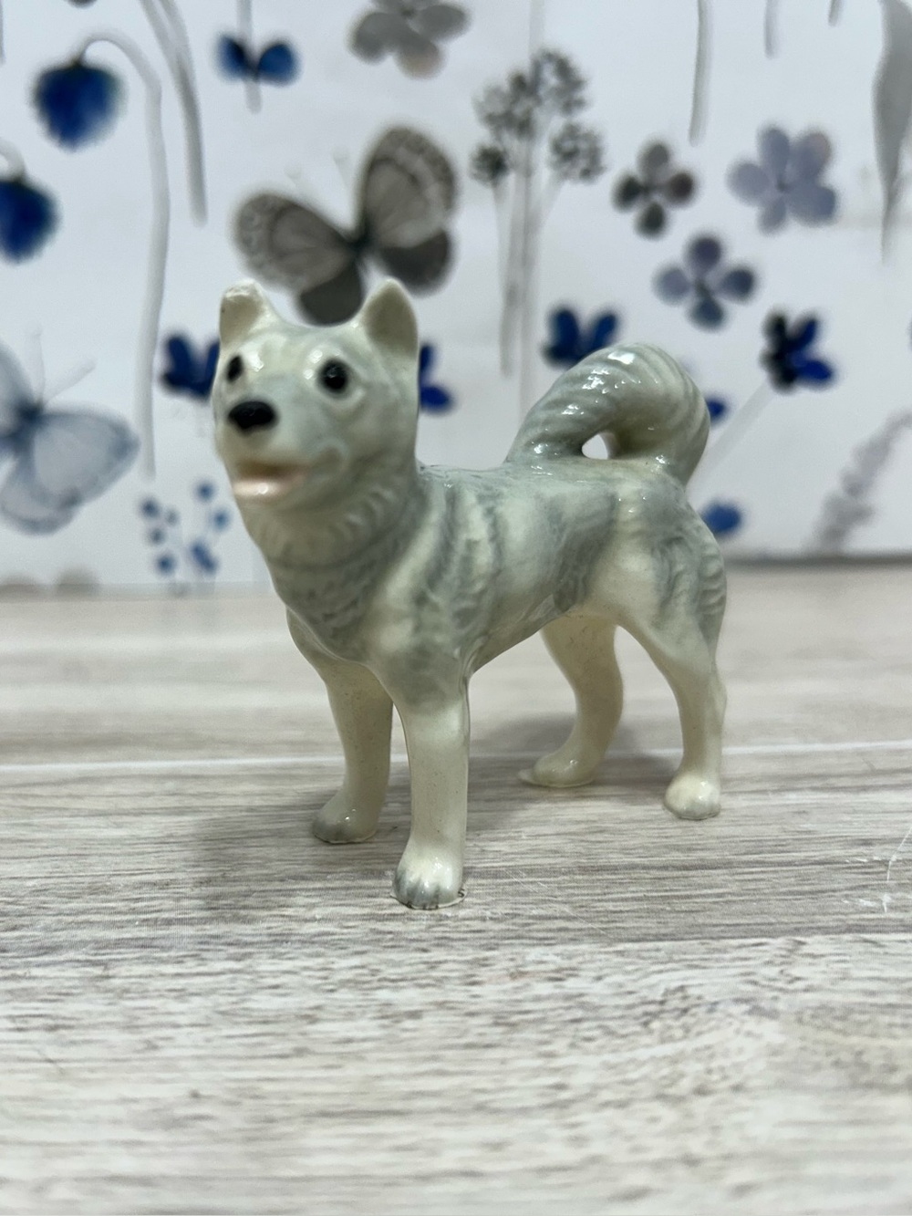 Vintage Miniature Porcelain Husky Dog Figurine